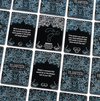 A grid of questions from the FLUSTER Laugh Pack on a white background