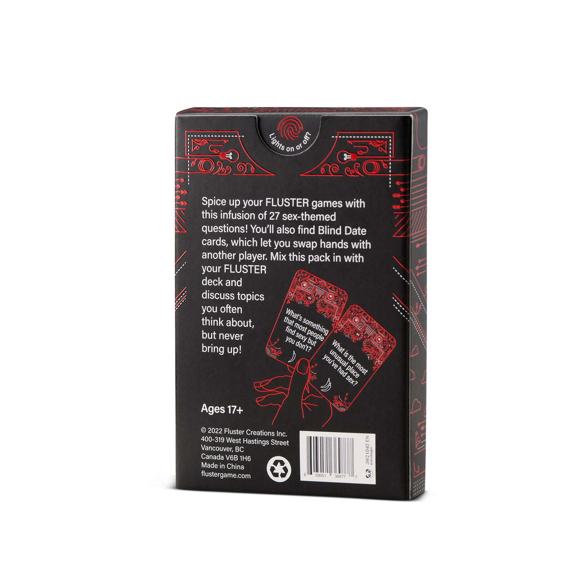 The FLUSTER Spicy Pack seen from the back on a white background