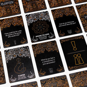 A grid of FLUSTER cards on a white background